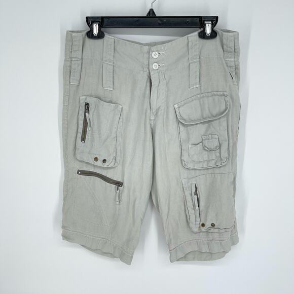Pete & Greta by Johnny Was Cargo Shorts Womens Sz 6 Linen Y2k Pockets Pale Green